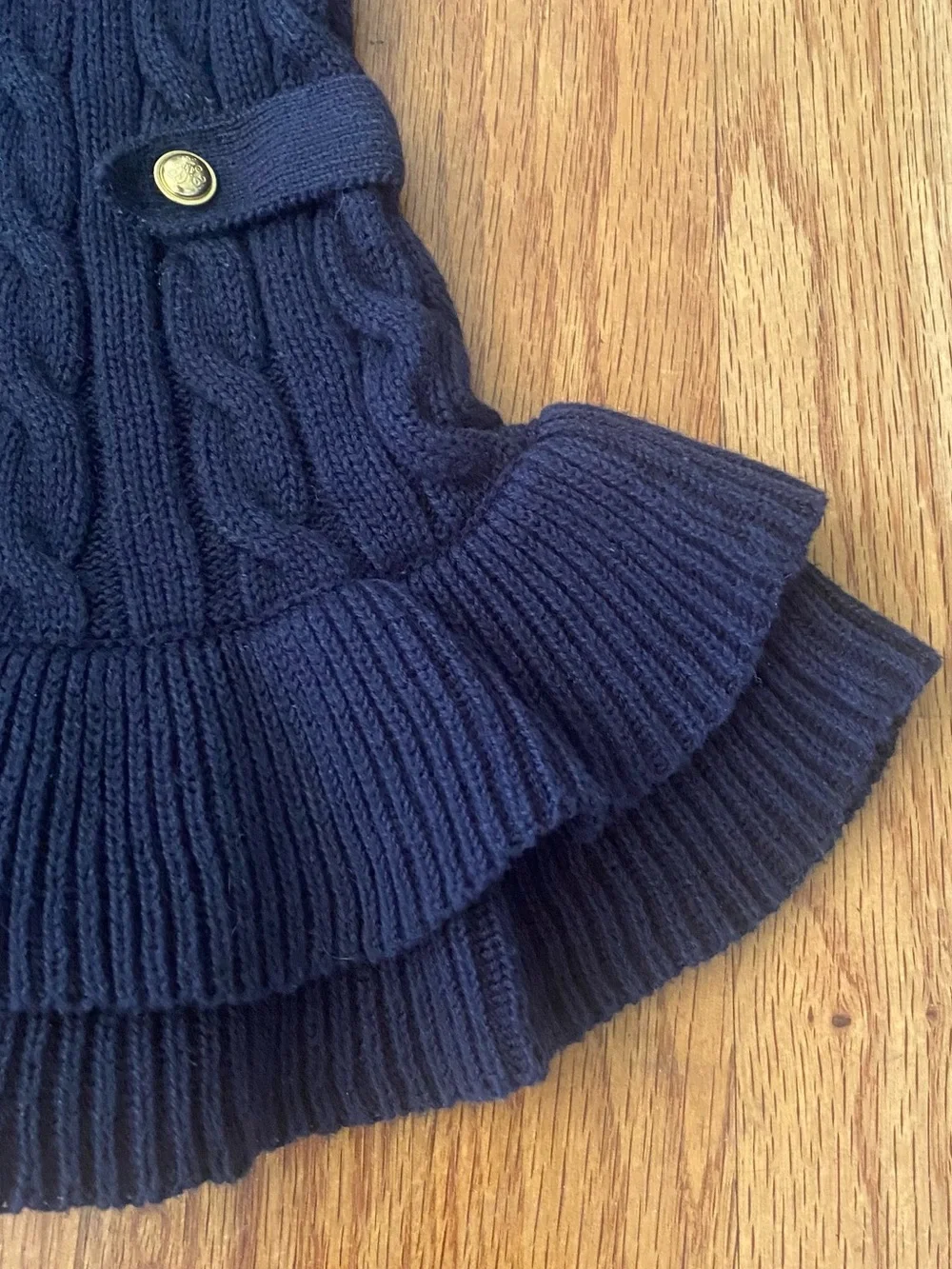 Ralph Lauren Navy Cable-Knit Ruffle-Hem Girls Dress